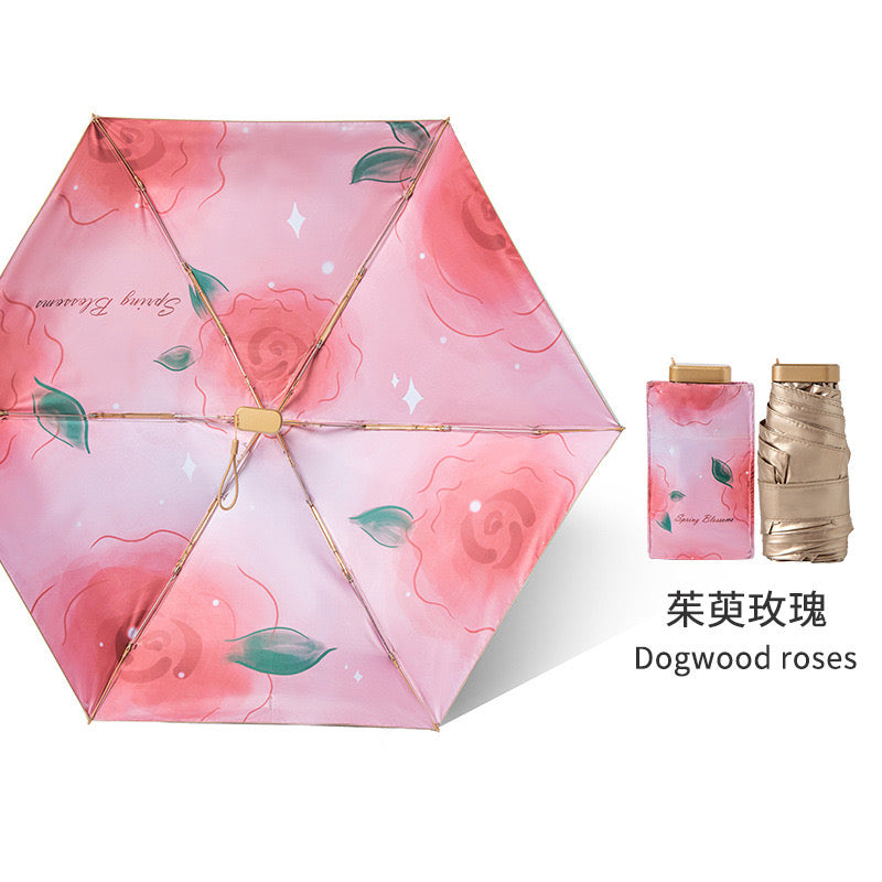 a cool summer! Titanium rose series sun protection six-fold umbrella, blocking 99% of ultraviolet rays, beautiful, compact and convenient UPF50+