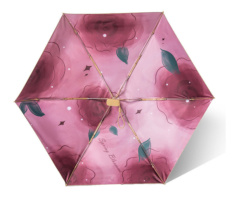 a cool summer! Titanium rose series sun protection six-fold umbrella, blocking 99% of ultraviolet rays, beautiful, compact and convenient UPF50+