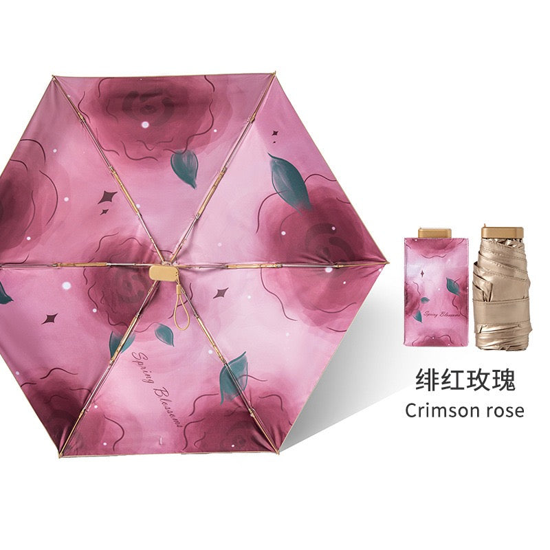 a cool summer! Titanium rose series sun protection six-fold umbrella, blocking 99% of ultraviolet rays, beautiful, compact and convenient UPF50+